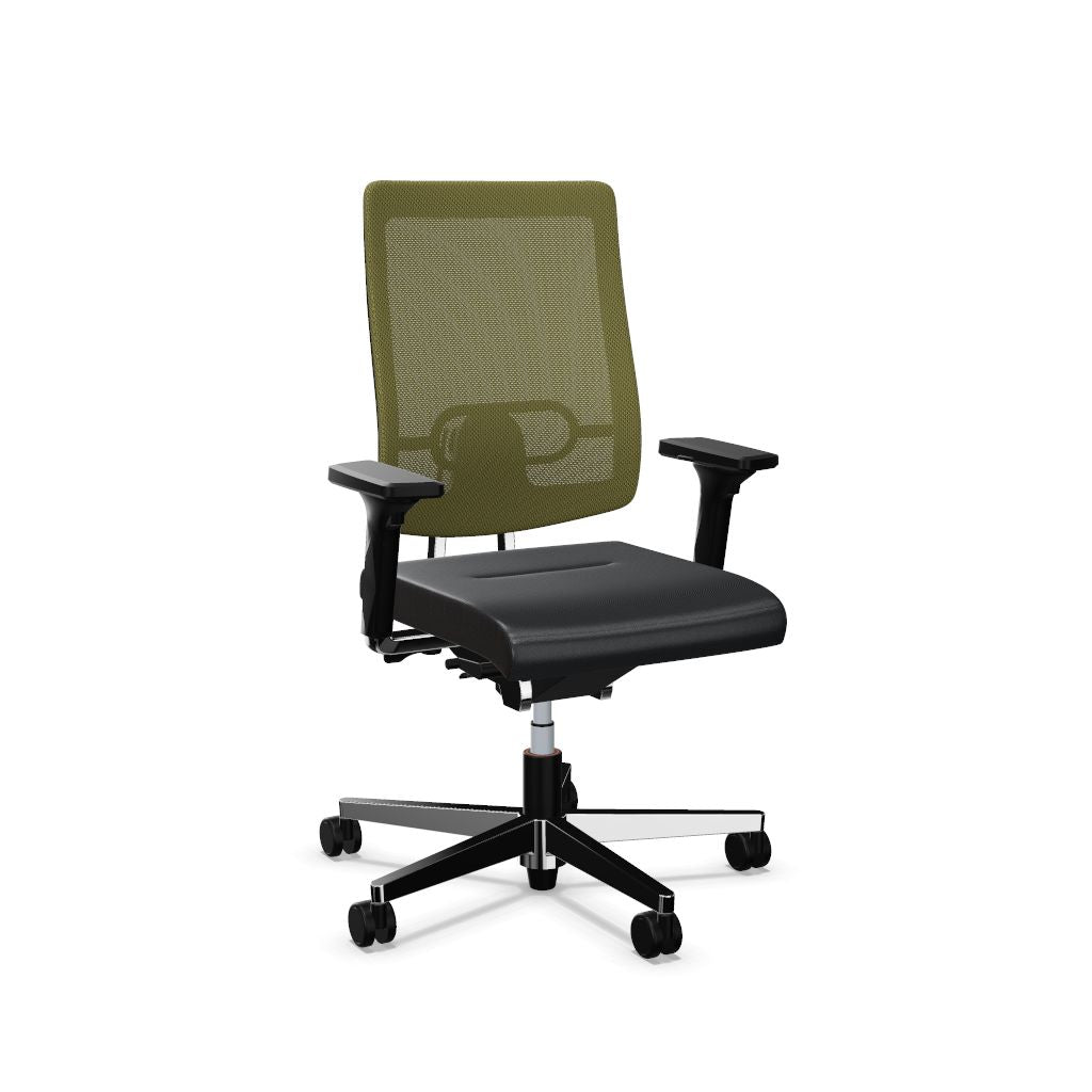 Workwell Sedus blackdot 24 black dot 24 Drehstuhl mit Netzrücken mit Membran olivgruen, Bezug dunkelgrau, Fuss poliert inklusive Armlehnen