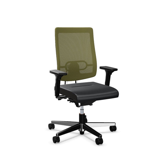 Workwell Sedus blackdot 24 black dot 24 Drehstuhl mit Netzrücken mit Membran olivgruen, Bezug dunkelgrau, Fuss poliert inklusive Armlehnen
