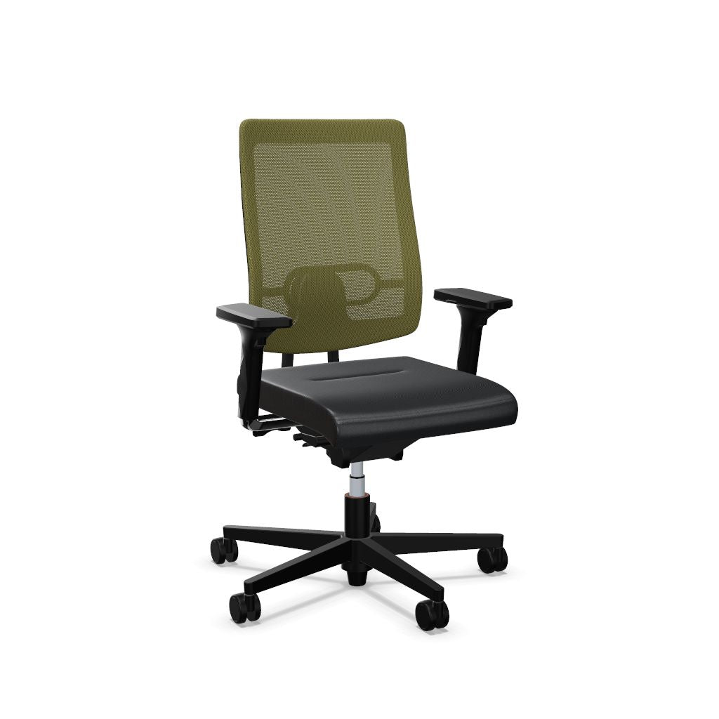 Workwell Sedus blackdot 24 black dot 24 Drehstuhl mit Netzrücken mit Membran olivgruen, Bezug dunkelgrau, Fuss schwarz inklusive Armlehnen
