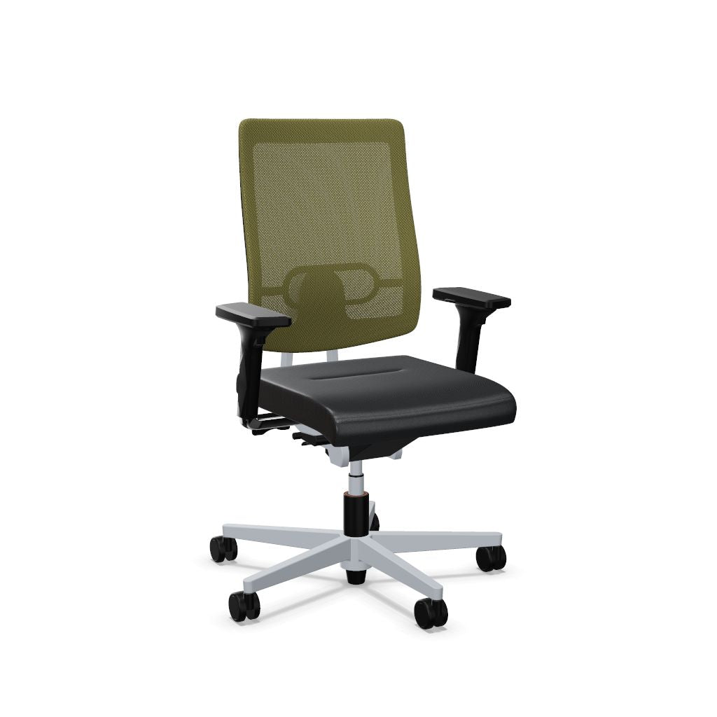 Workwell Sedus blackdot 24 black dot 24 Drehstuhl mit Netzrücken mit Membran olivgruen, Bezug dunkelgrau, Fuss weissaluminium inklusive Armlehnen