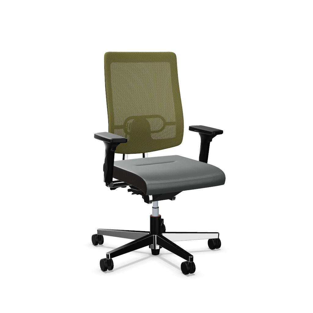 Workwell Sedus blackdot 24 black dot 24 Drehstuhl mit Netzrücken mit Membran olivgruen, Bezug mittelgrau, Fuss poliert inklusive Armlehnen