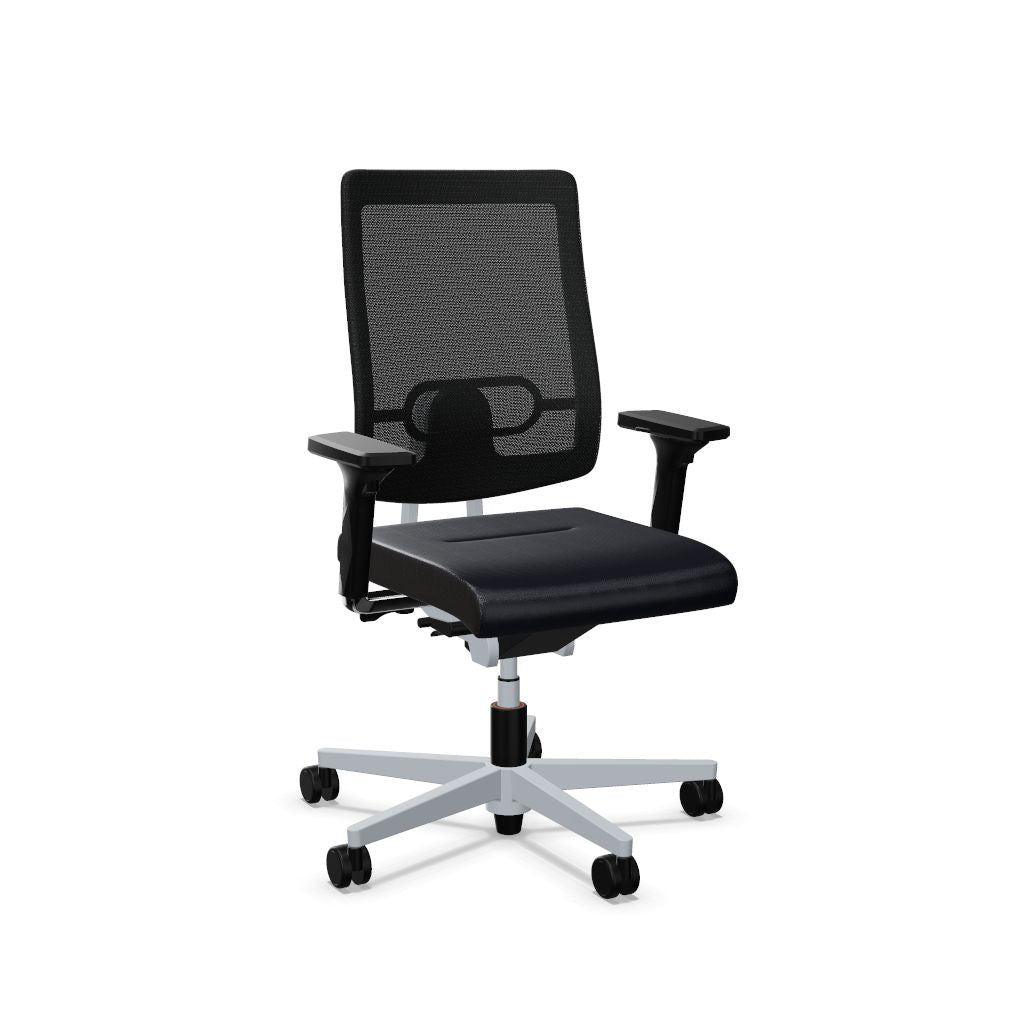 Workwell Sedus blackdot 24 black dot 24 Drehstuhl mit Netzrücken mit Membran schwarz, Bezug dunkelblau, Fuss weissaluminium inklusive Armlehnen