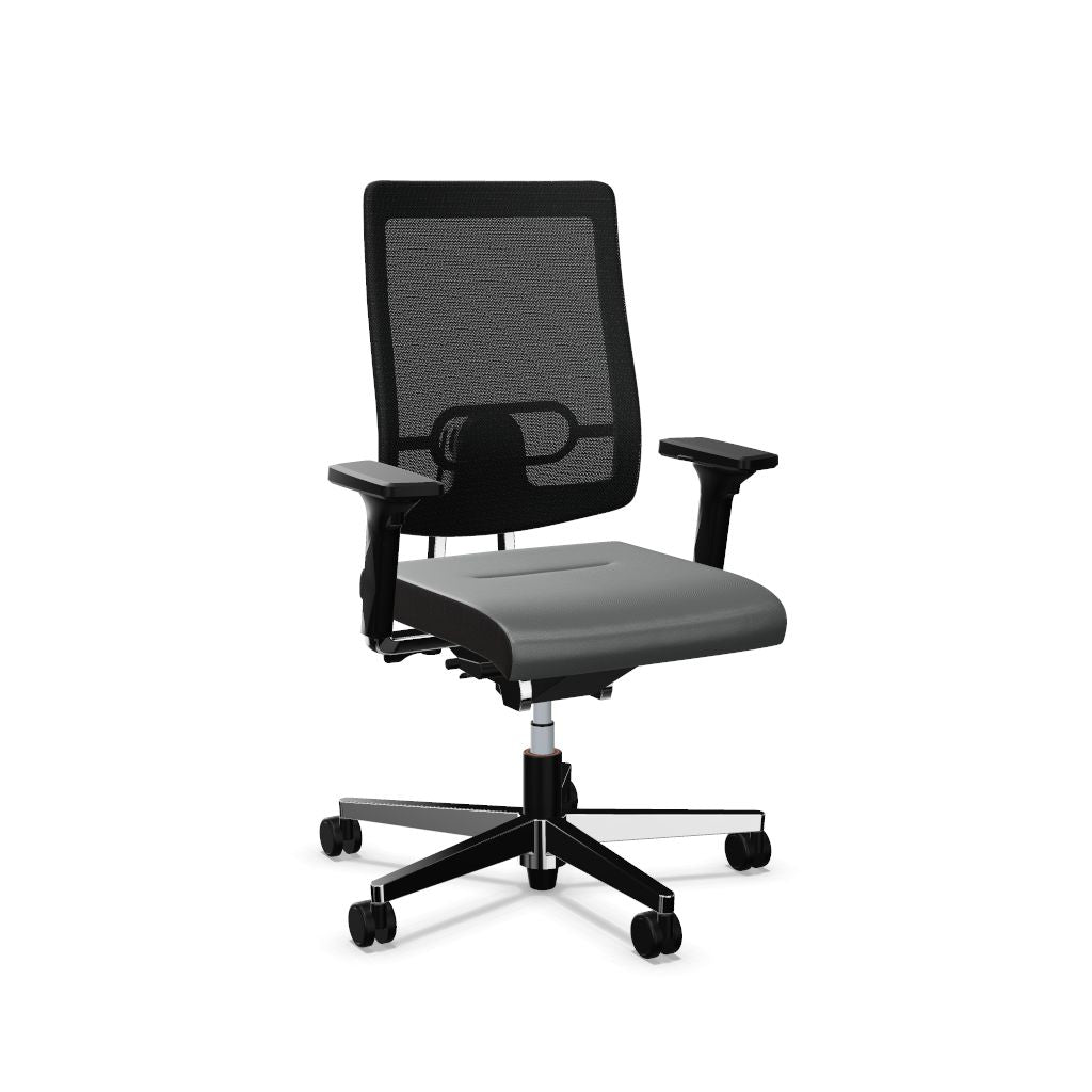Workwell Sedus blackdot 24 black dot 24 Drehstuhl mit Netzrücken mit Membran schwarz, Bezug mittelgrau, Fuss poliert inklusive Armlehnen