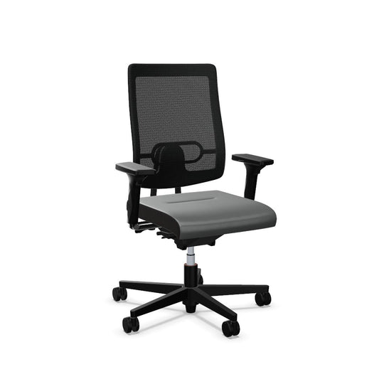 Workwell Sedus blackdot 24 black dot 24 Drehstuhl mit Netzrücken mit Membran schwarz, Bezug mittelgrau, Fuss schwarz inklusive Armlehnen