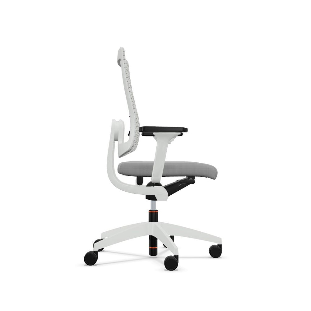 Workwell Sedus blackdotair black dot air Drehstuhl mit lichtgrauem Gestell, Netzrücken mit Membran lichtgrau und Bezug lichtgrau inklusive Armlehnen