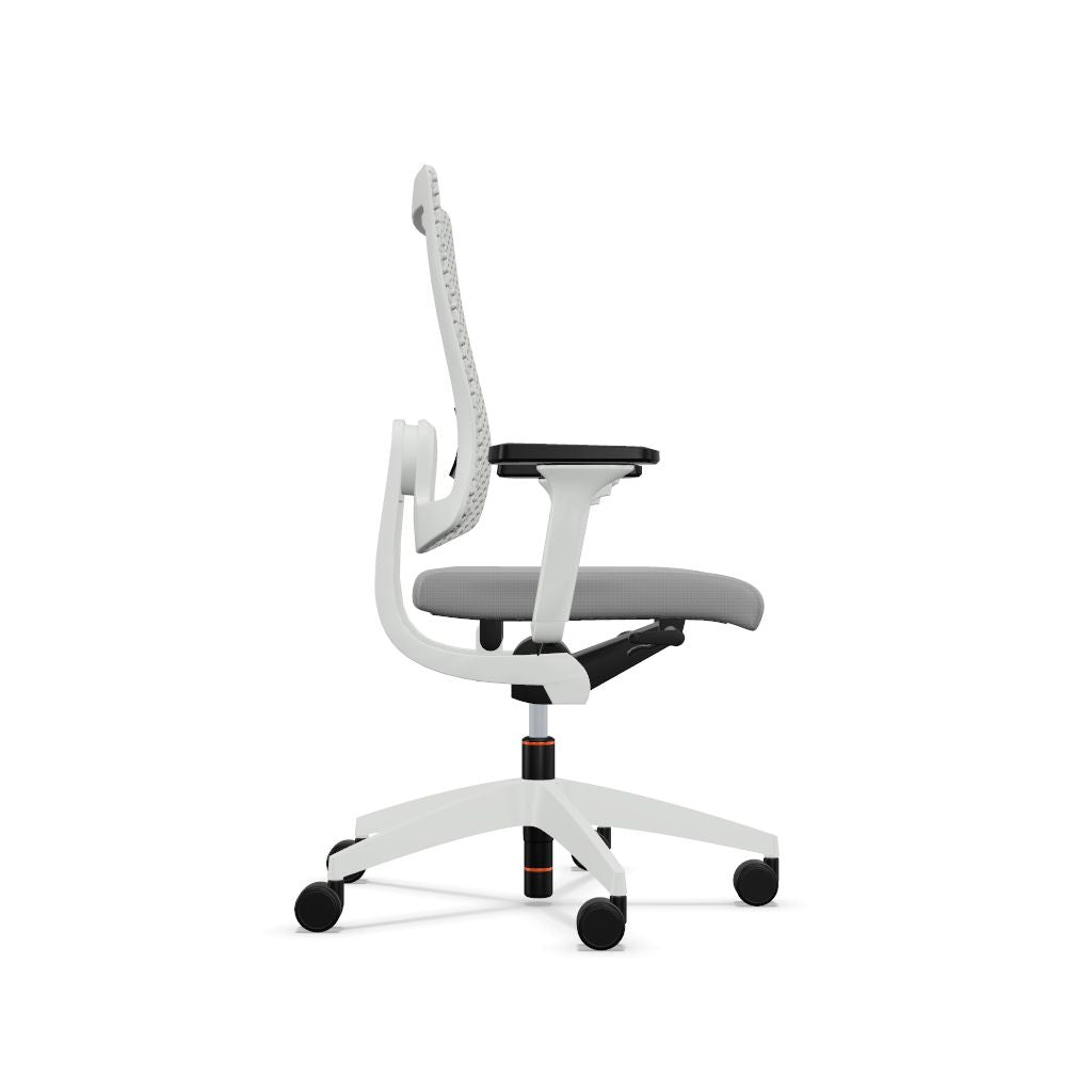 Workwell Sedus blackdotair black dot air Drehstuhl mit lichtgrauem Gestell, Netzrücken mit Membran lichtgrau und Bezug lichtgrau inklusive Armlehnen