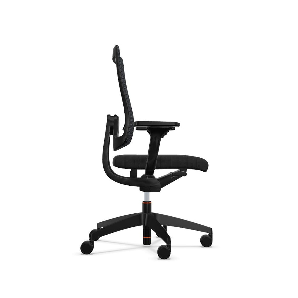 Workwell Sedus blackdotair black dot air Drehstuhl mit schwarzem Gestell, Netzrücken mit Membran schwarz und Bezug schwarz inklusive Armlehnen