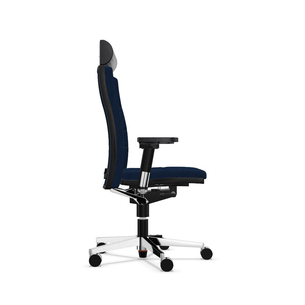 Workwell Sedus mr 24 Drehstuhl XXL mit Bezug dunkelblau, Fuss poliert inklusive Armlehnen und Nackenstütze
