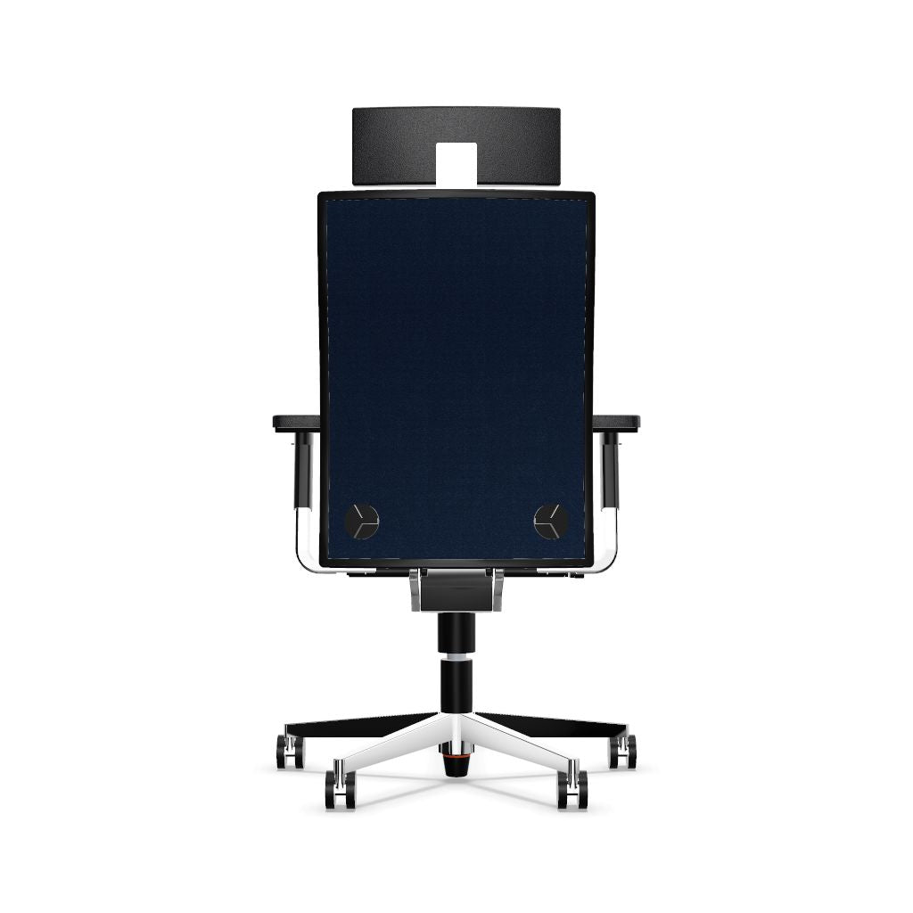 Workwell Sedus mr 24 Drehstuhl XXL mit Bezug dunkelblau, Fuss poliert inklusive Armlehnen und Nackenstütze