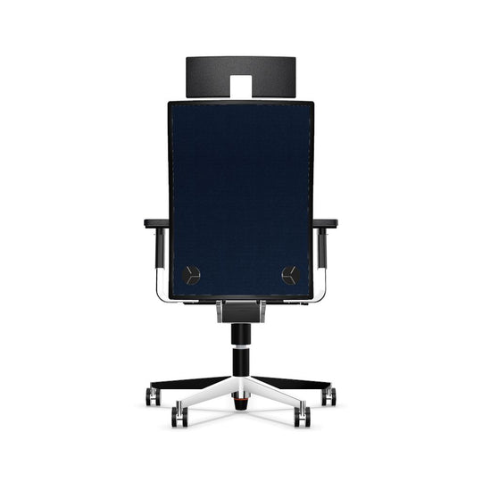 Workwell Sedus mr 24 Drehstuhl XXL mit Bezug dunkelblau, Fuss poliert inklusive Armlehnen und Nackenstütze