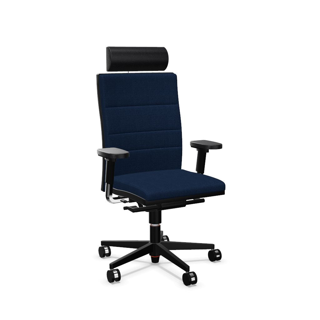 Workwell Sedus mr 24 Drehstuhl XXL mit Bezug dunkelblau, Fuss schwarz inklusive Armlehnen und Nackenstütze