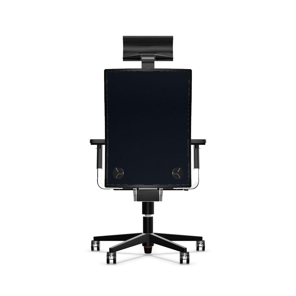 Workwell Sedus mr 24 Drehstuhl mit Bezug dunkelblau und mit schwarzem Fuss inklusive Armlehnen und Nackenstütze