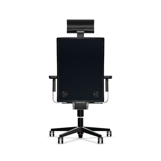 Workwell Sedus mr 24 Drehstuhl mit Bezug dunkelblau und mit schwarzem Fuss inklusive Armlehnen und Nackenstütze