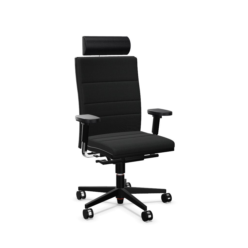 Workwell Sedus mr 24 Drehstuhl XXL mit Bezug dunkelgrau, Fuss schwarz inklusive Armlehnen und Nackenstütze