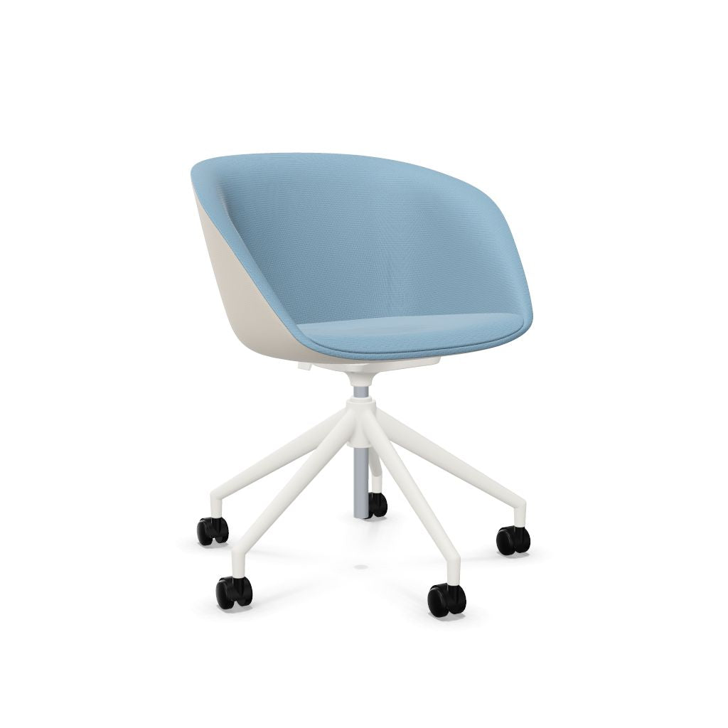 Workwell Sedus on spot cosy Drehstuhl mit Aussenbezug creme, Innenbezug graublau und Fuss weiss