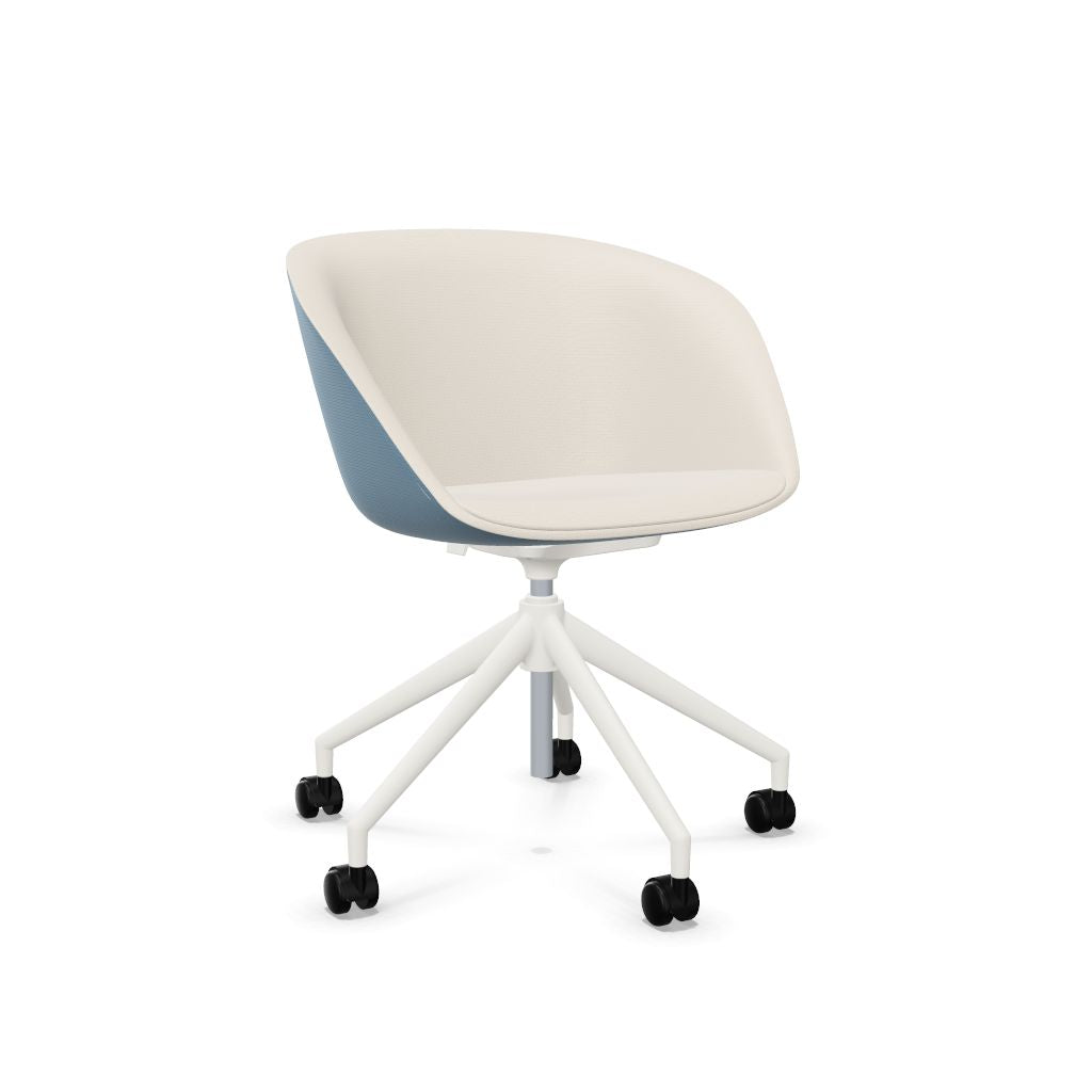 Workwell Sedus on spot cosy Drehstuhl mit Aussenbezug graublau, Innenbezug creme und Fuss weiss