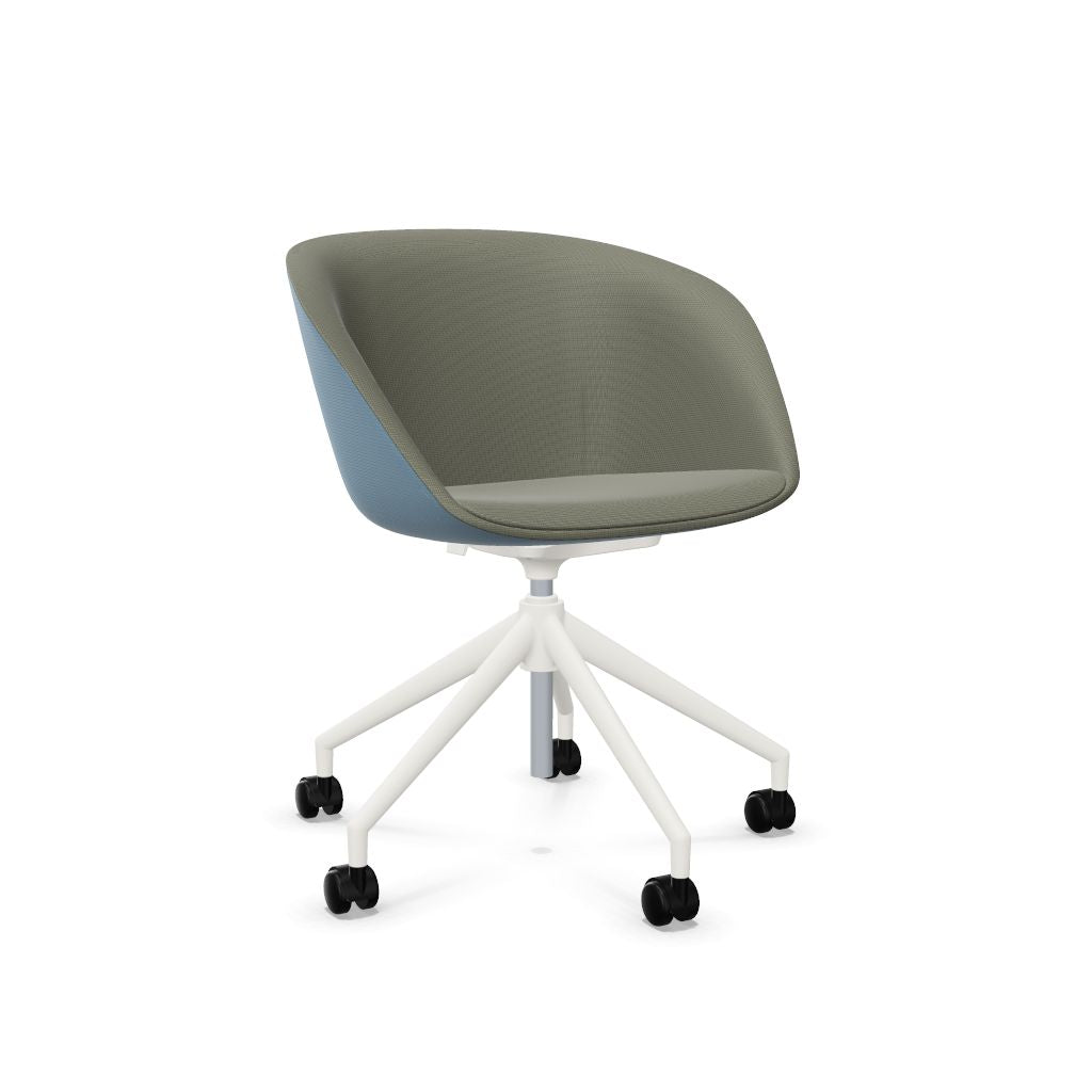 Workwell Sedus on spot cosy Drehstuhl mit Aussenbezug graublau, Innenbezug hellgrau und Fuss weiss