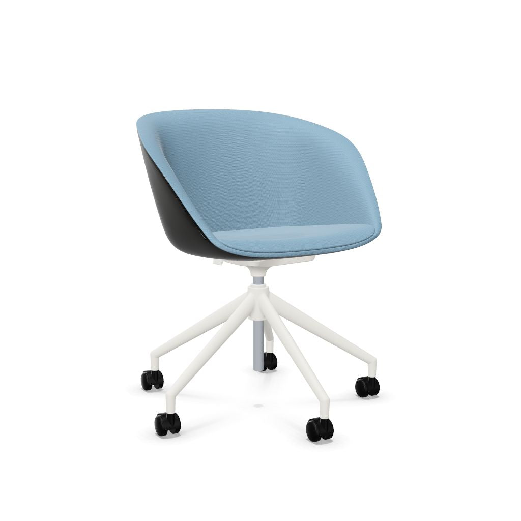 Workwell Sedus on spot cosy Drehstuhl mit Aussenbezug schwarz, Innenbezug graublau und Fuss weiss