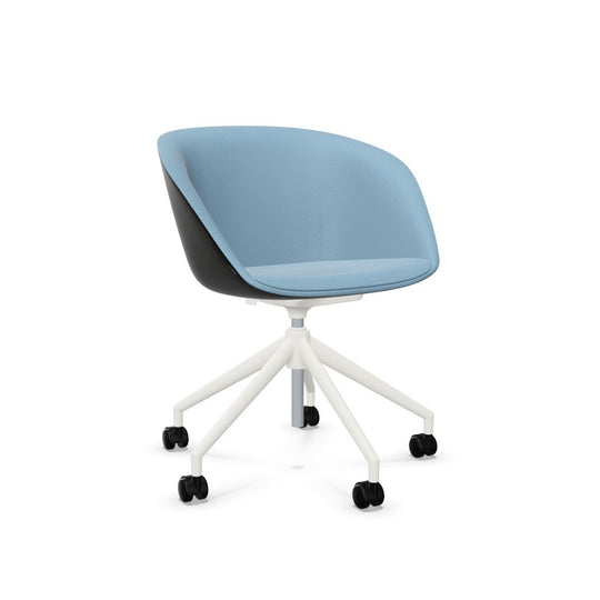 Workwell Sedus on spot cosy Drehstuhl mit Aussenbezug schwarz, Innenbezug graublau und Fuss weiss