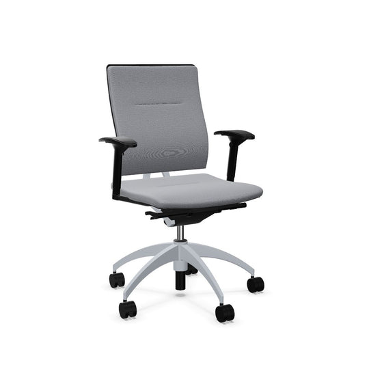 Workwell Sedus openup open up Drehstuhl mit Bezug mittelgrau und Fuss aluminium inklusive Armlehnen