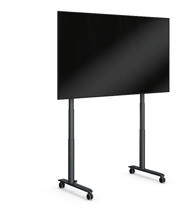 Sedus se lab monitor caddy mit der Farbe der Rückwand graphitschwarz, Gestellfarbe schwarz mit Rollen.