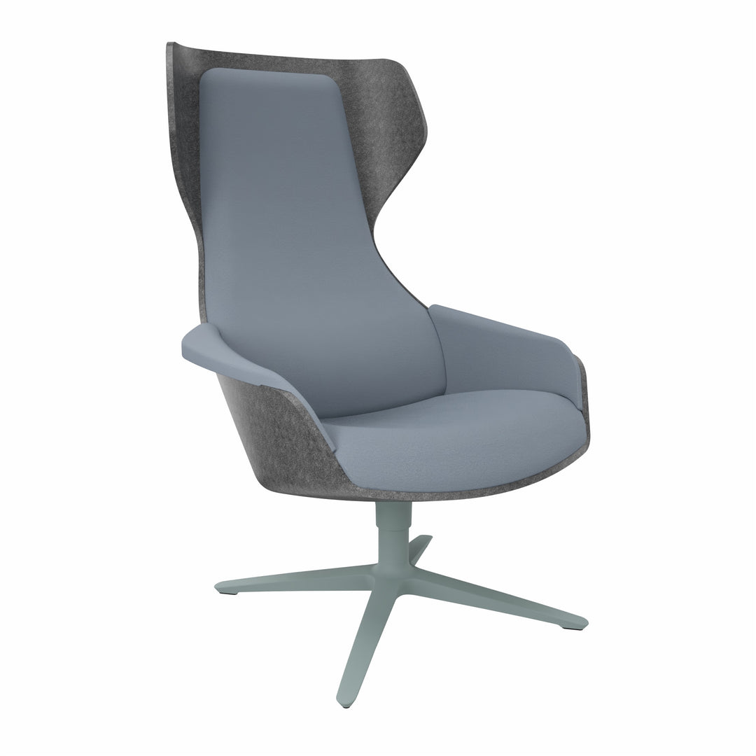 Workwell Sedus selounge se lounge Sessel mit Sitzschale Außenbezug in Filz anthrazit, Sitzpolster Rückenpolster Armlehnen in blaugrau und Fuss fjördgrün