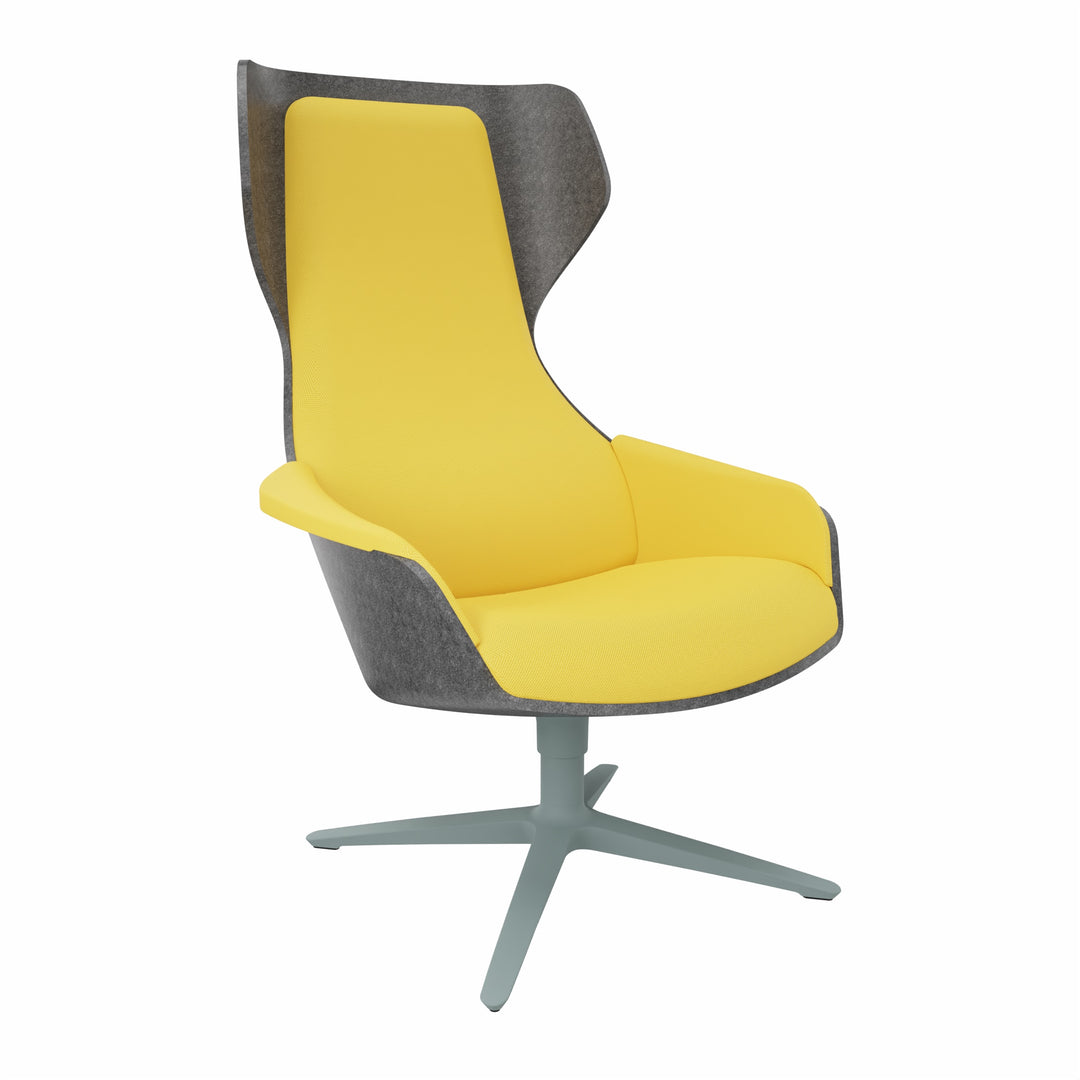 Workwell Sedus selounge se lounge Sessel mit Sitzschale Außenbezug in Filz anthrazit, Sitzpolster Rückenpolster Armlehnen in gold und Fuss fjördgrün