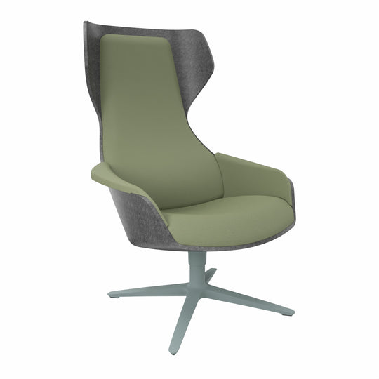Workwell Sedus selounge se lounge Sessel mit Sitzschale Außenbezug in Filz anthrazit, Sitzpolster Rückenpolster Armlehnen in hellgrün und Fuss fjördgrün