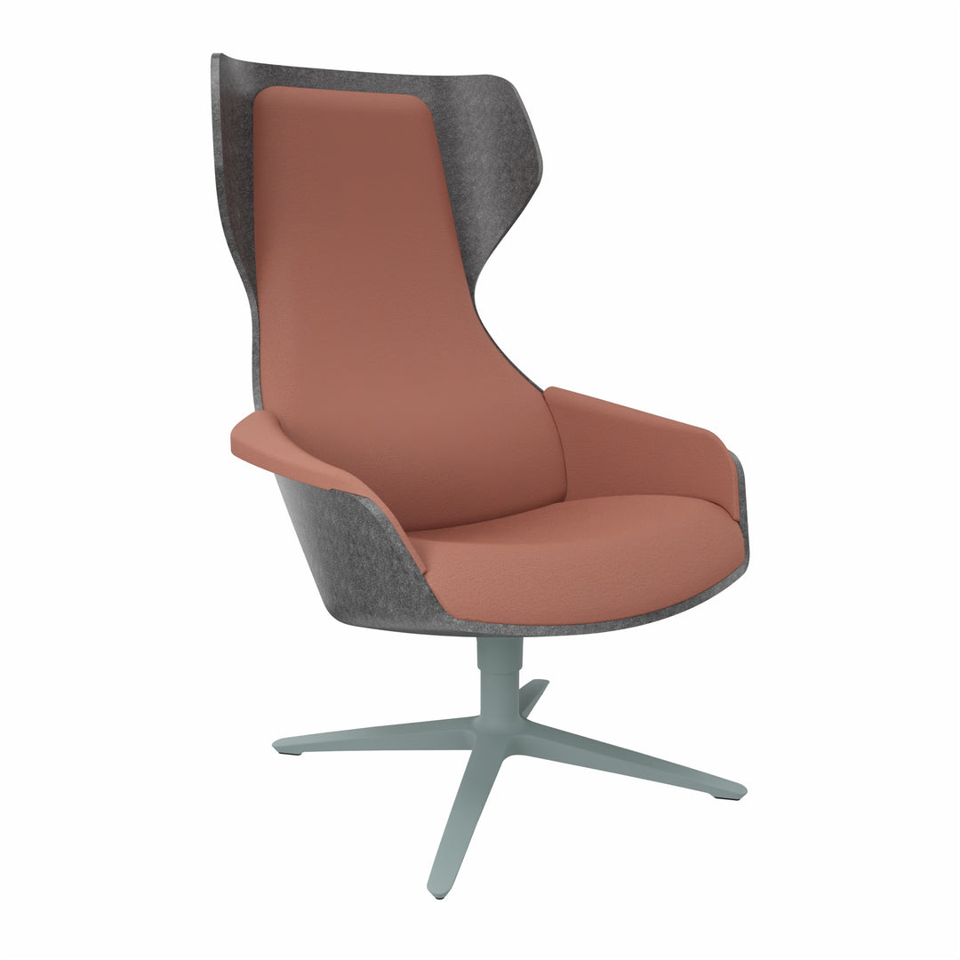 Workwell Sedus selounge se lounge Sessel mit Sitzschale Außenbezug in Filz anthrazit, Sitzpolster Rückenpolster Armlehnen in lachsorange und Fuss fjördgrün