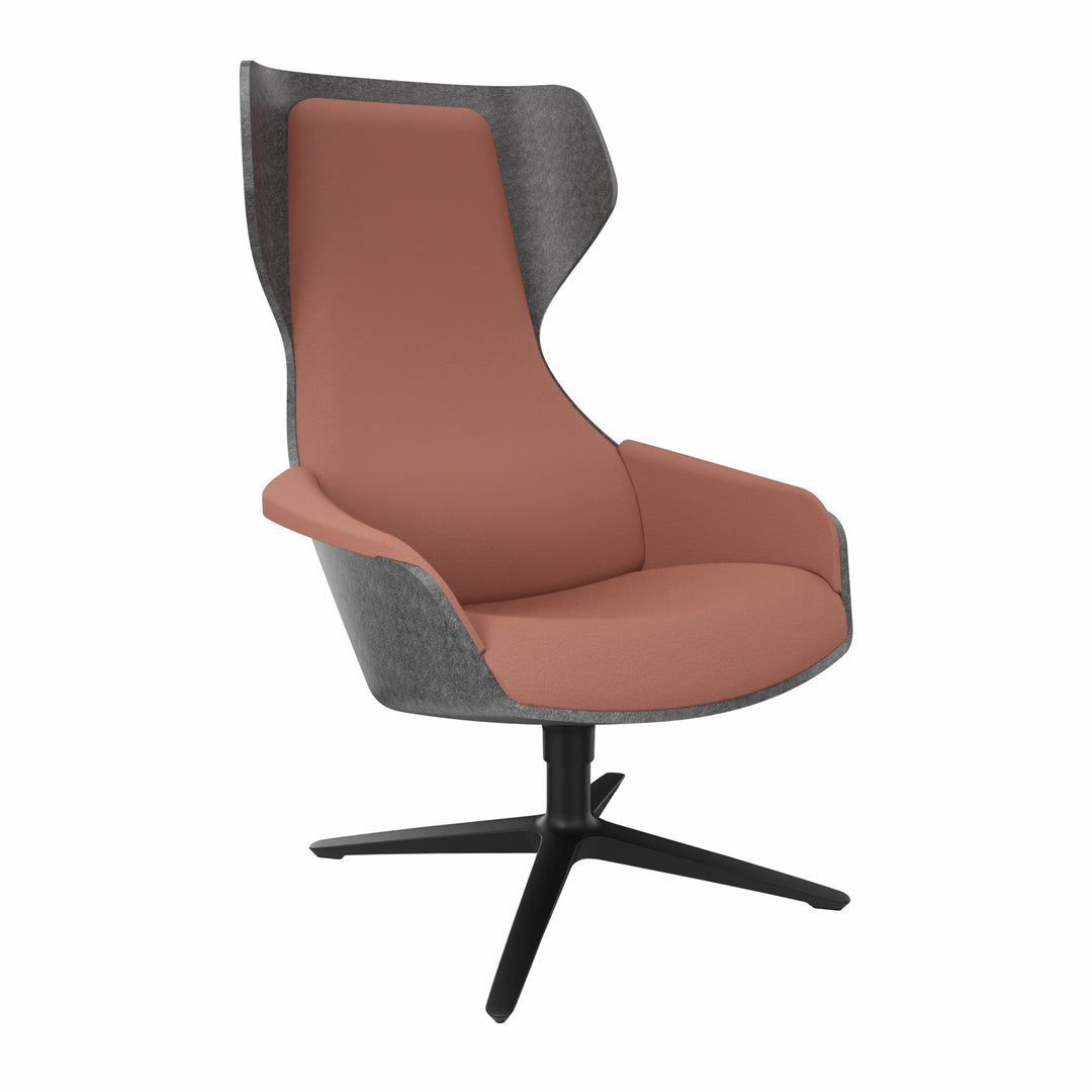 Workwell Sedus selounge se lounge Sessel mit Sitzschale Außenbezug in Filz anthrazit, Sitzpolster Rückenpolster Armlehnen in lachsorange und Fuss schwarz
