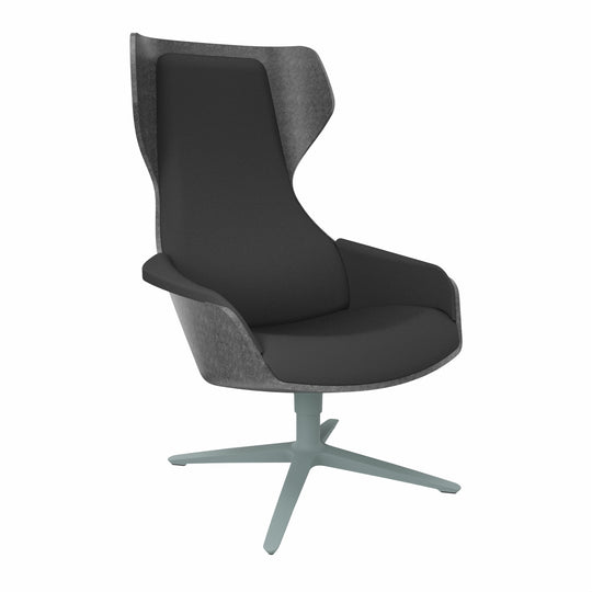 Workwell Sedus selounge se lounge Sessel mit Sitzschale Außenbezug in Filz anthrazit, Sitzpolster Rückenpolster Armlehnen in schwarz und Fuss fjördgrün