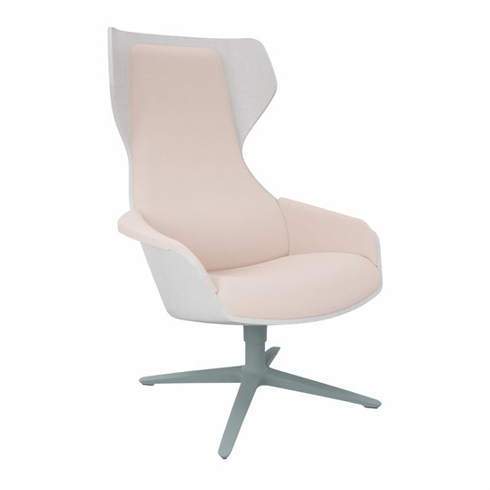 Workwell Sedus selounge se lounge Sessel mit Sitzschale Außenbezug in Filz hellgrau, Sitzpolster Rückenpolster Armlehnen in lachs und Fuss fjördgrün