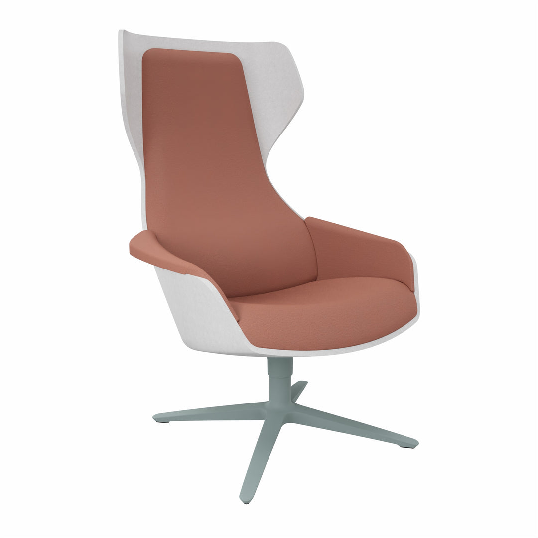 Workwell Sedus selounge se lounge Sessel mit Sitzschale Außenbezug in Filz hellgrau, Sitzpolster Rückenpolster Armlehnen in lachsorange und Fuss fjördgrün