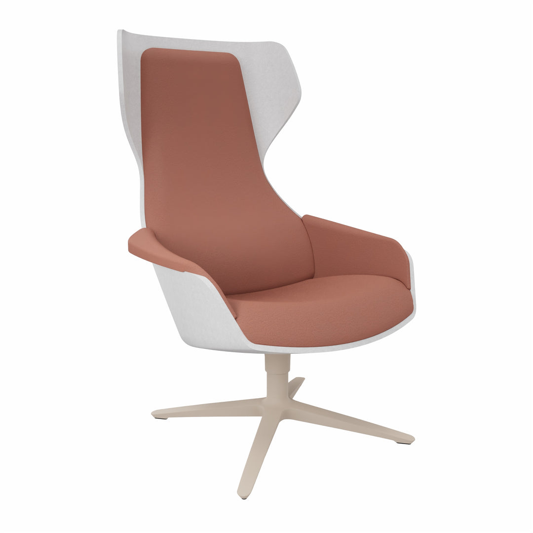 Workwell Sedus selounge se lounge Sessel mit Sitzschale Außenbezug in Filz hellgrau, Sitzpolster Rückenpolster Armlehnen in lachsorange und Fuss sandbeige