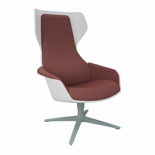 Workwell Sedus selounge se lounge Sessel mit Sitzschale Außenbezug in Filz hellgrau, Sitzpolster Rückenpolster Armlehnen in rot und Fuss fjördgrün