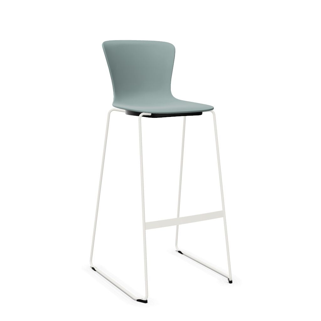 Workwell Sedus sespot se spot skid high Kufenstuhl Hocker Barstuhl mit Kunststoff-Sitz fjordgruen und Gestell weiss, stapelbar
