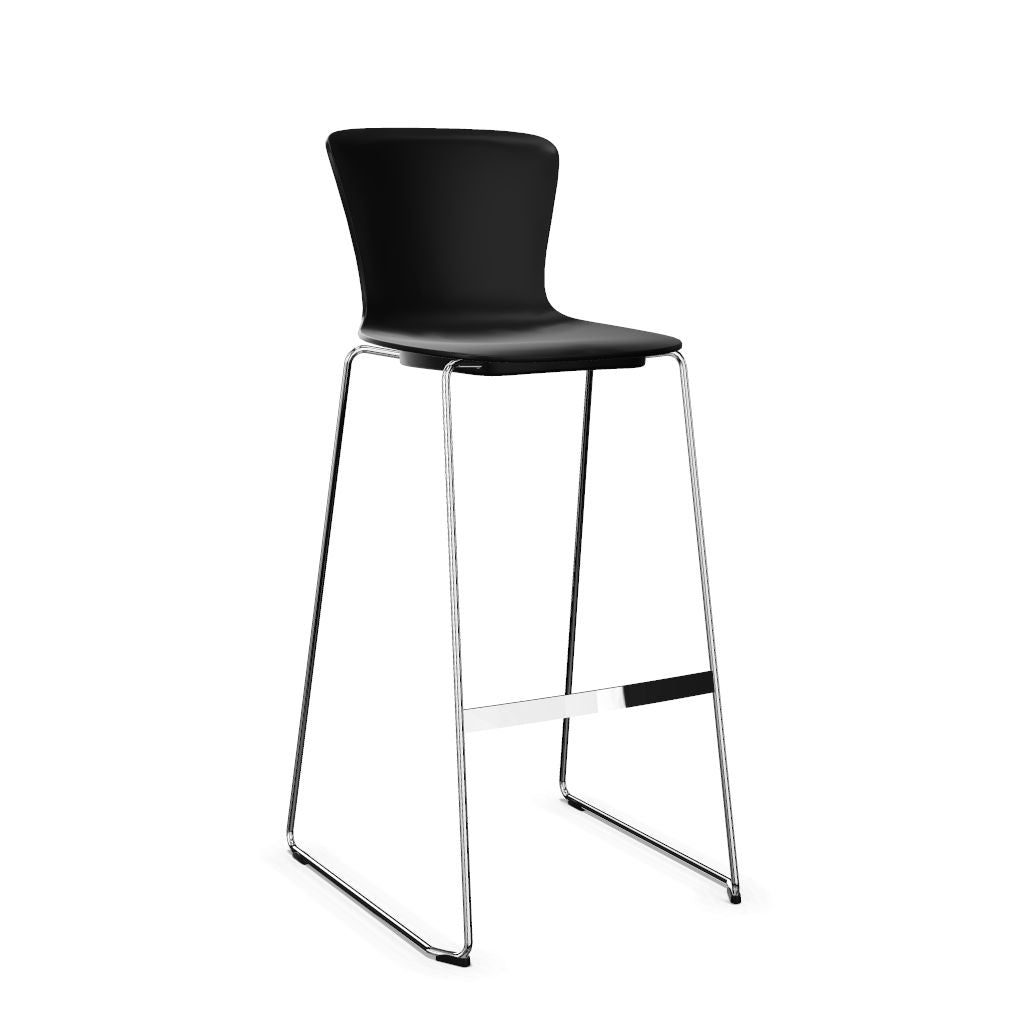 Workwell Sedus sespot se spot skid high Kufenstuhl Hocker Barstuhl mit Kunststoff-Sitz schwarz und Gestell poliert, stapelbar