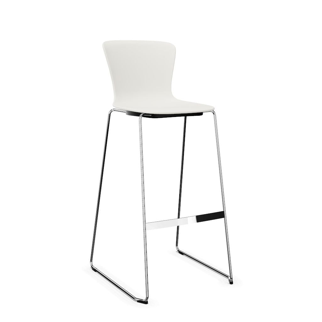 Workwell Sedus sespot se spot skid high Kufenstuhl Hocker Barstuhl mit Kunststoff-Sitz weiss und Gestell poliert, stapelbar
