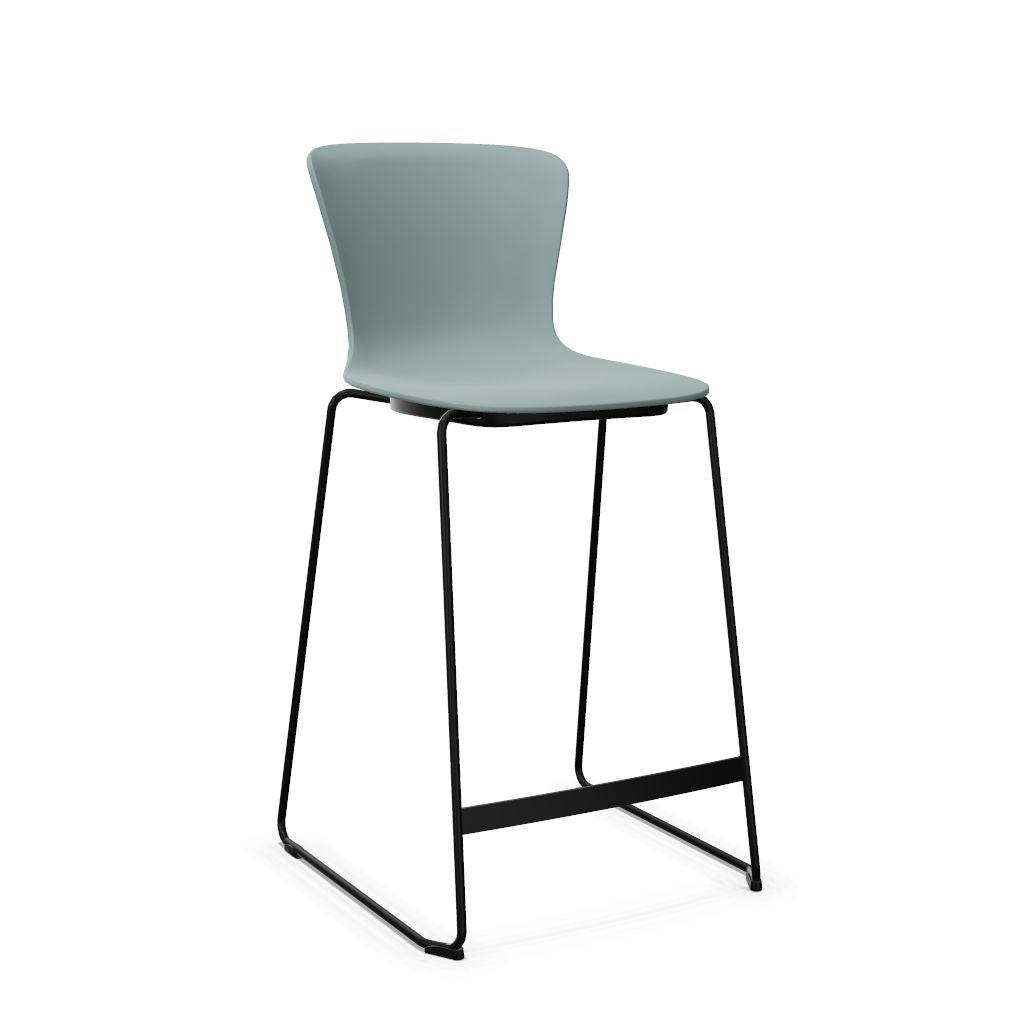Workwell Sedus sespot se spot skid medium Kufenstuhl Hocker Barstuhl mit Kunststoff-Sitz fjordgruen und Gestell schwarz, stapelbar