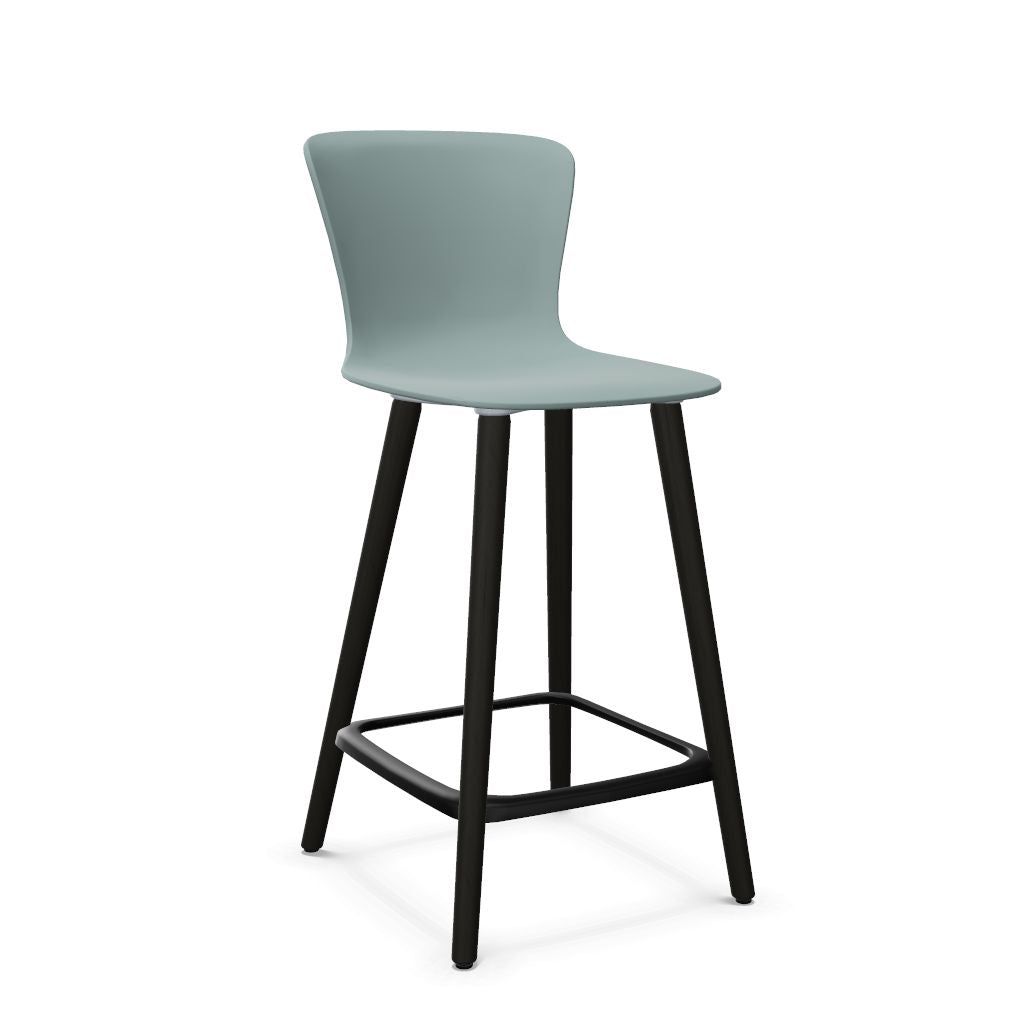 Workwell Sedus sespot se spot wood medium Barhocker Barstuhl mit Kunststoff-Sitz fjordgruen und Fuss Holz buche schwarz