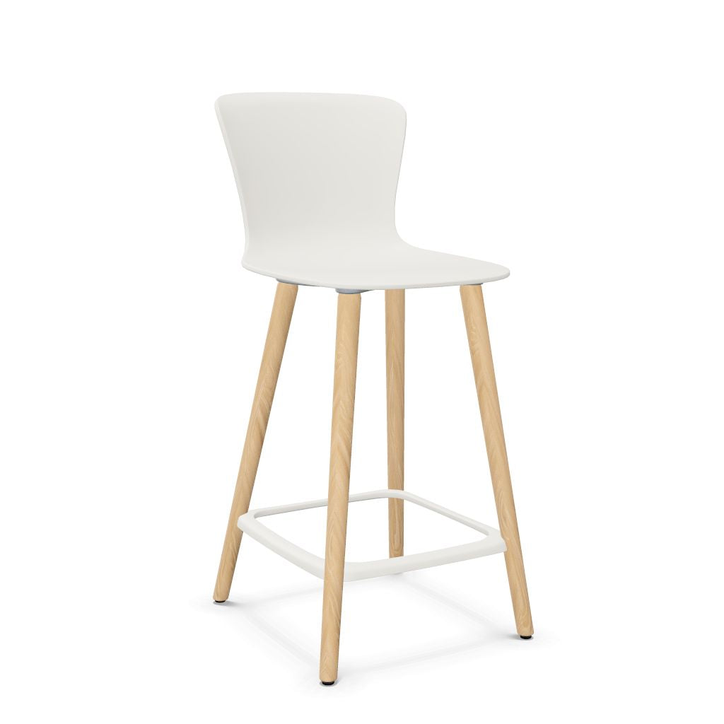 Workwell Sedus sespot se spot wood medium Barhocker Barstuhl mit Kunststoff-Sitz weiss und Fuss Holz eiche natur