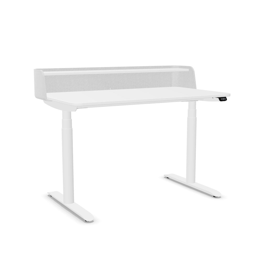 Workwell Sedus sedesk se desk home Schreibtisch mit Tischplatte reinweiss, Gestell purweiss und Filz Rueckwand, elektromotorisch hoehenverstellbar
