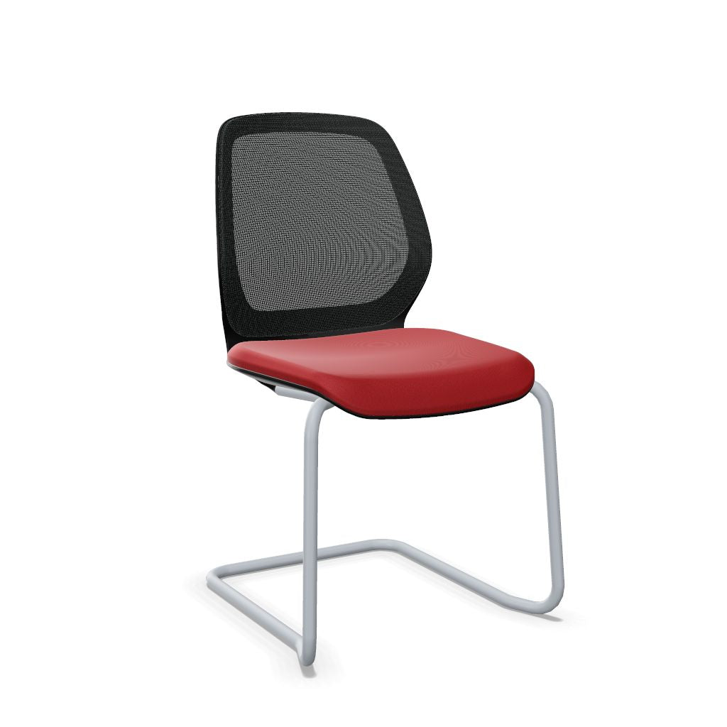 Workwell Sedus sedo se do Freischwinger mit Bezug rot, Netzruecken mit Membran schwarz und Gestell weissaluminium, stapelbar