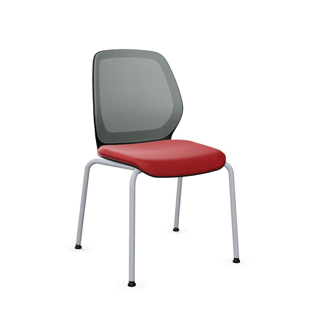 Workwell Sedus sedo se do Vierfuss Stuhl mit Bezug rot, Netzrücken mit Membran hellgrau und Gestell weissaluminium, platzsparend stapelbar