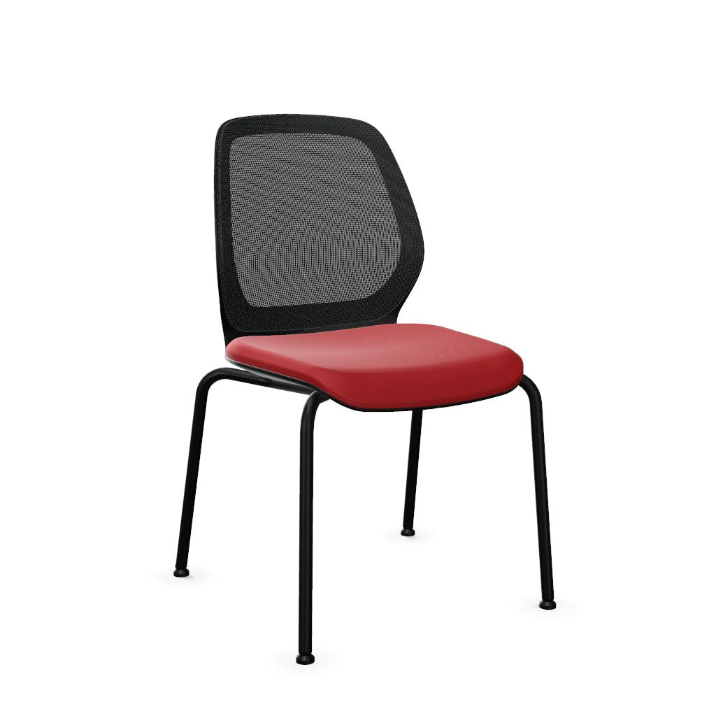 Workwell Sedus sedo se do Vierfuss Stuhl mit Bezug rot, Netzrücken mit Membran schwarz und Gestell schwarz, platzsparend stapelbar