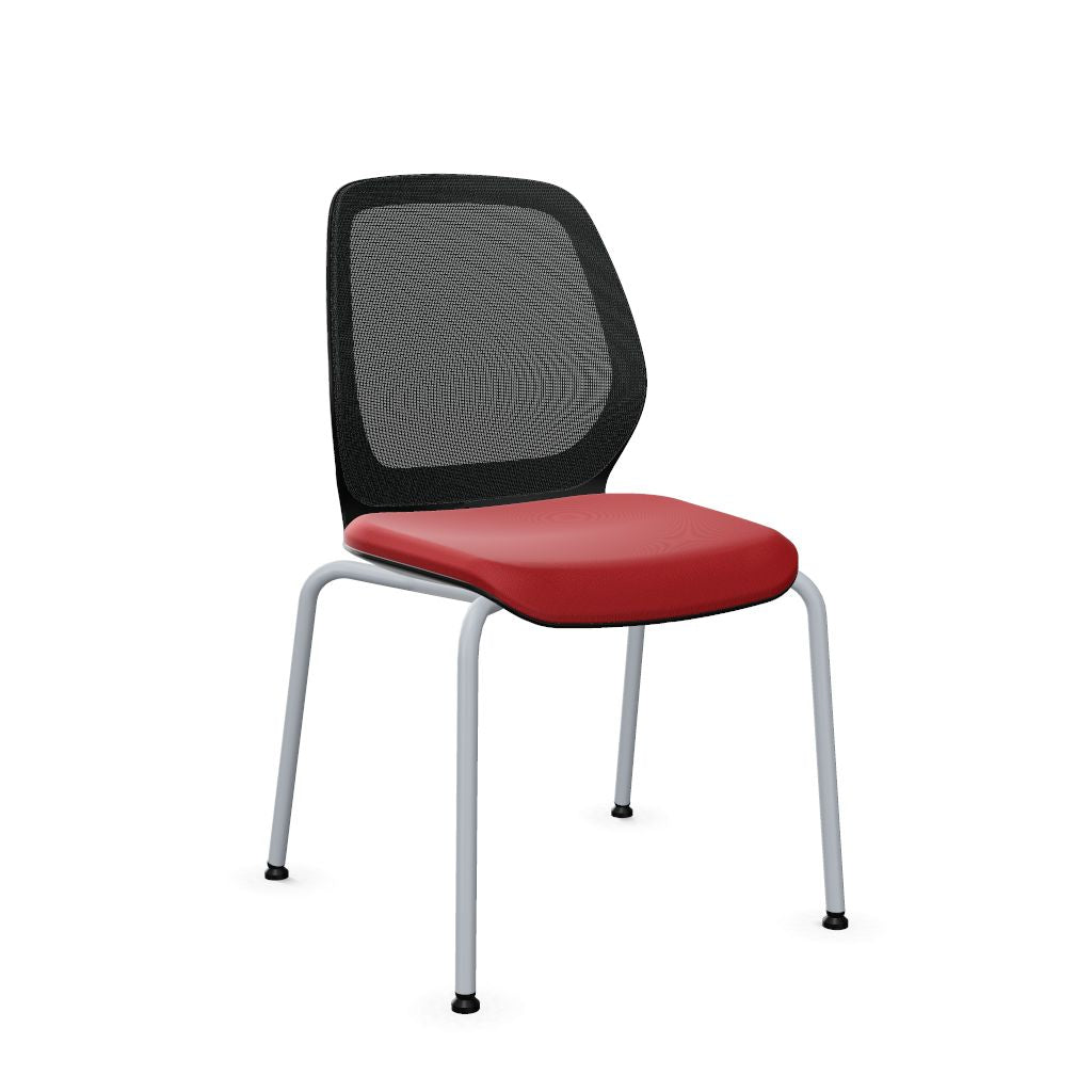 Workwell Sedus sedo se do Vierfuss Stuhl mit Bezug rot, Netzrücken mit Membran schwarz und Gestell weissaluminium, platzsparend stapelbar