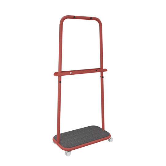 Workwell Sedus se lab rack mit der Gestellfarbe cayennerot, Boden Filz anthrazit mit Rollen.
