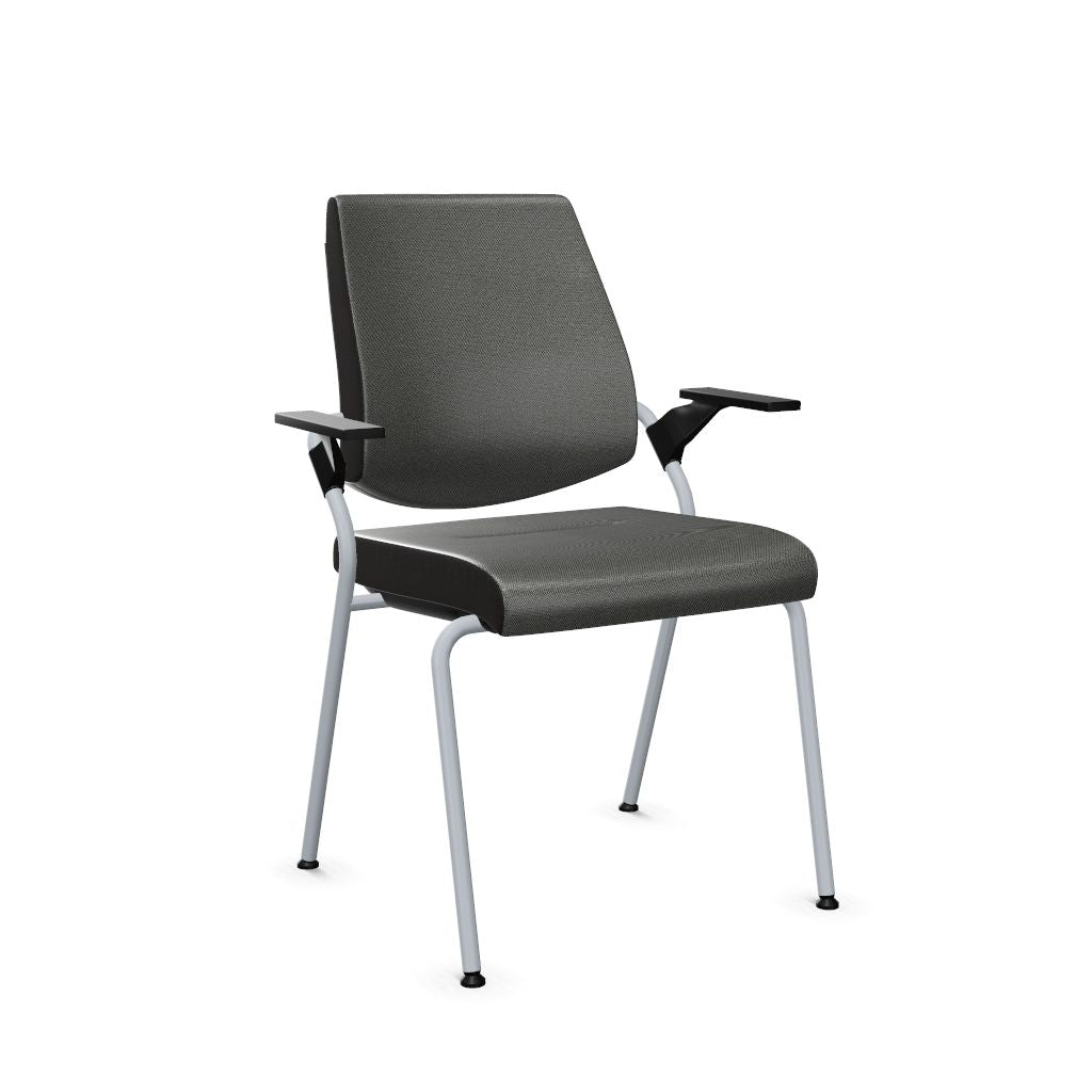 Workwell Sedus black dot Vierfuss Stuhl mit Bezug basaltgrau und Gestell weissaluminium inklusive Armlehnen