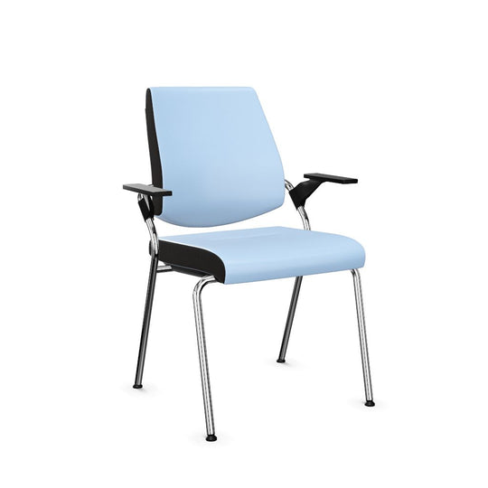 Workwell Sedus black dot Vierfuss Stuhl mit Bezug hellblau und Gestell poliert inklusive Armlehnen